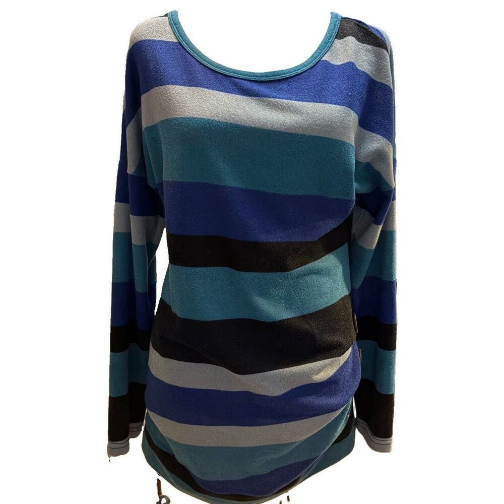 Yincro Women's SZ Medium Blue Colorblock Long Sleeve Tunic Top Buttons Ruched